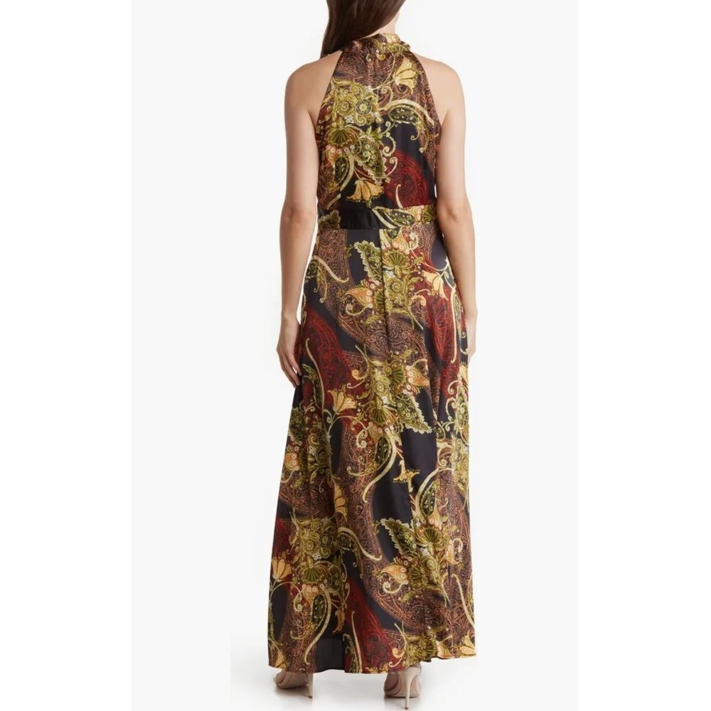 Tahari Women Halter‎ Side Tie Neck Paisley Maxi Dress Size 14 Sleeveless - Picture 2 of 11